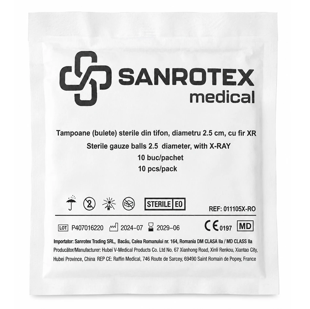 Tampoane Chirurgicale Sterile Tifon 20/20cm cu Fir X-Ray (bulete) – 10 bucati