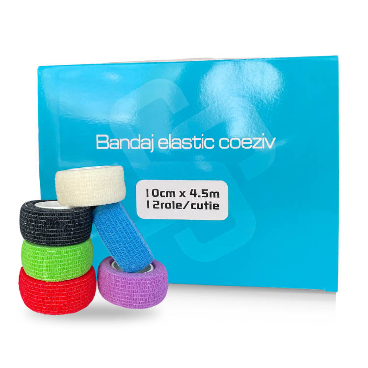 Bandaj elastic coeziv 10 cm x 4.5 m multicolor 12 bucati