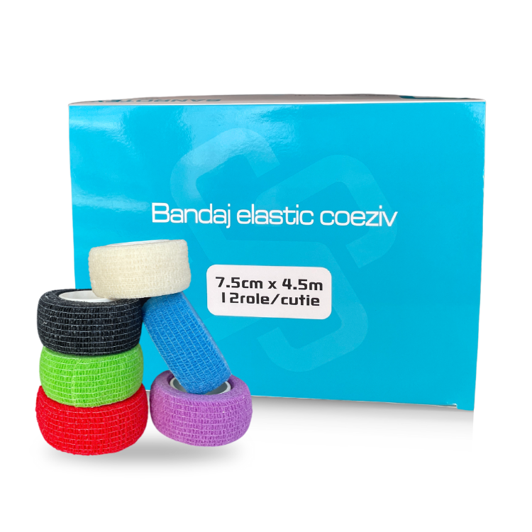 Bandaj elastic coeziv 7.5 cm x 4.5 m multicolor 12 bucati