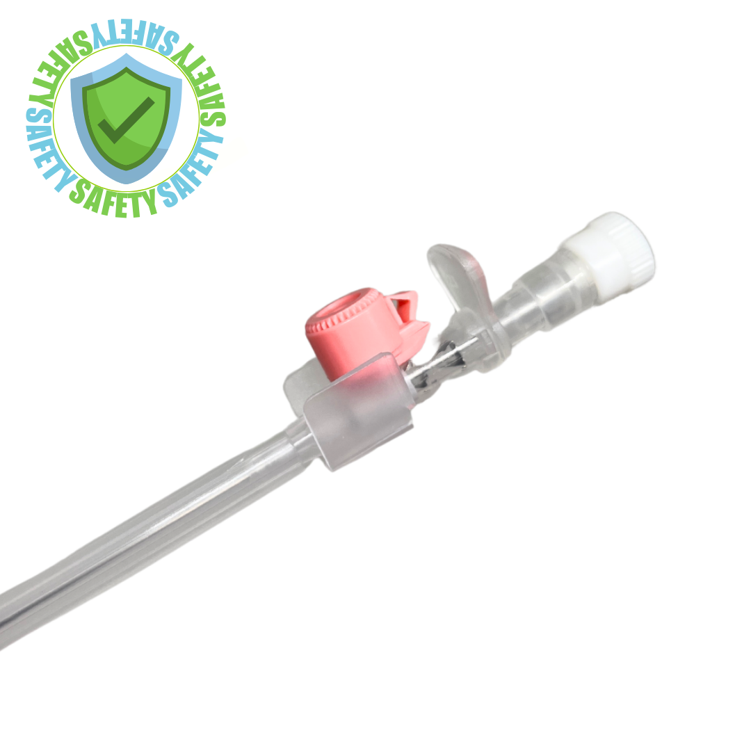 Branula SAFETY cu valva si aripioare 20G Roz – 100 bucati