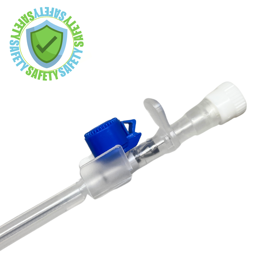 Branula SAFETY cu valva si aripioare 22G Albastru – 100 bucati