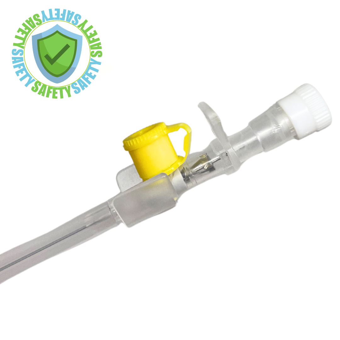 Branula SAFETY cu valva si aripioare 24G Galben – 100 bucati