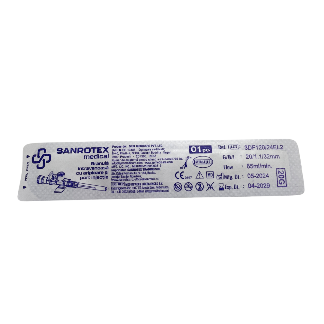 Branula SAFETY cu valva si aripioare 20G Roz – 100 bucati