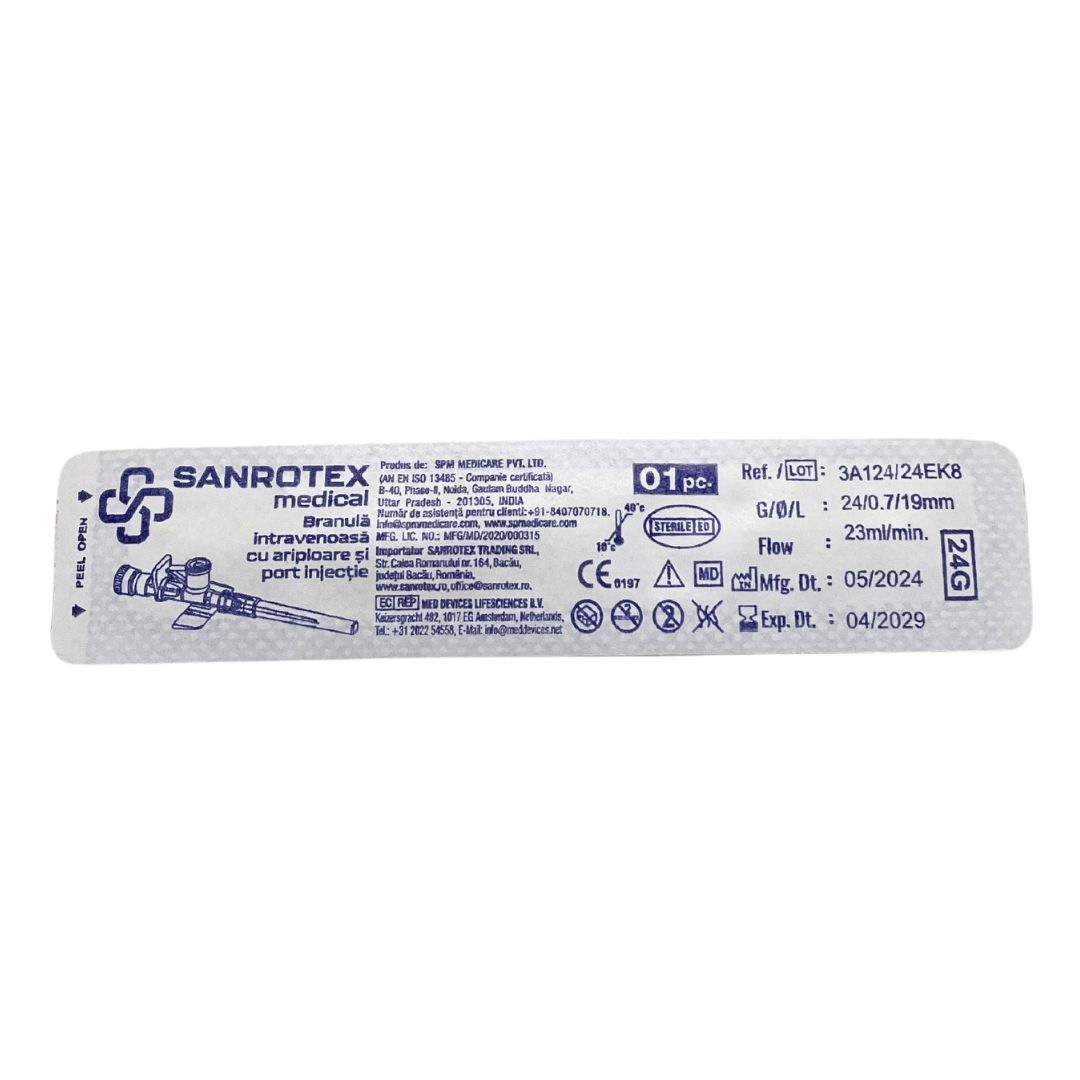 Branula cu valva si aripioare 24G Galben – 100 bucati