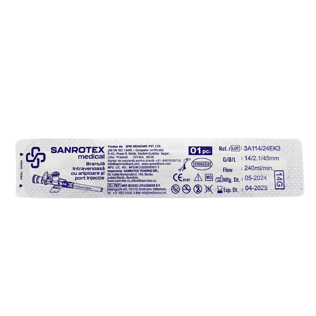 Branula cu valva si aripioare 14G Portocaliu – 100 bucati