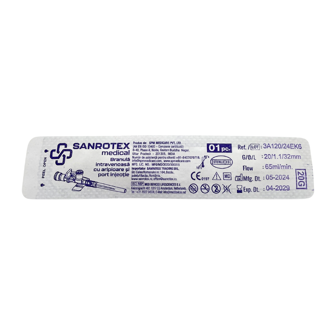 Branula cu valva si aripioare 20G Roz – 100 bucati
