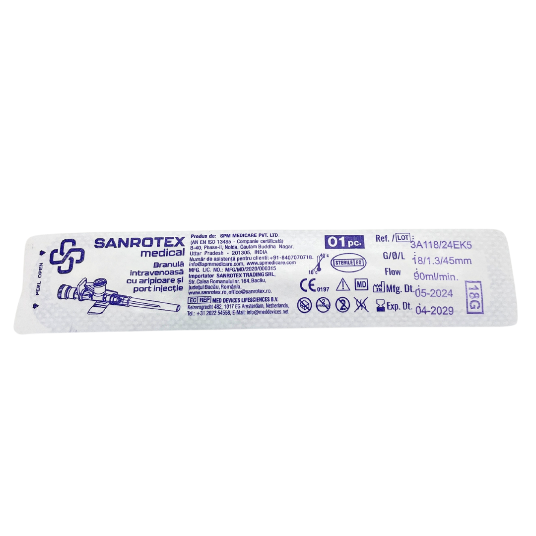Branula SAFETY cu valva si aripioare 18G Verde – 100 bucati
