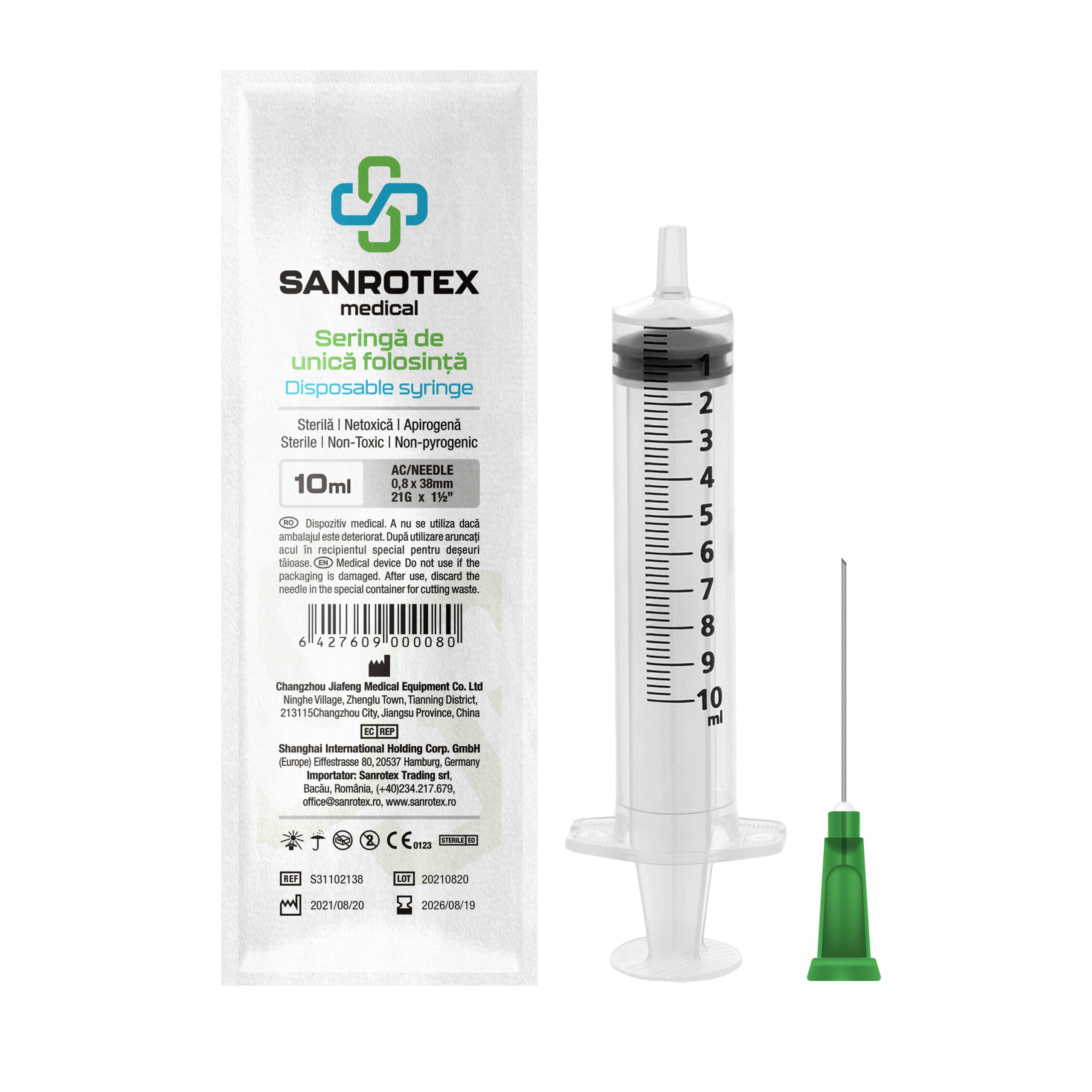 Seringa Sterila 10 ml 3 componente Ac 21G x 1 1/2″ – 100 bucati
