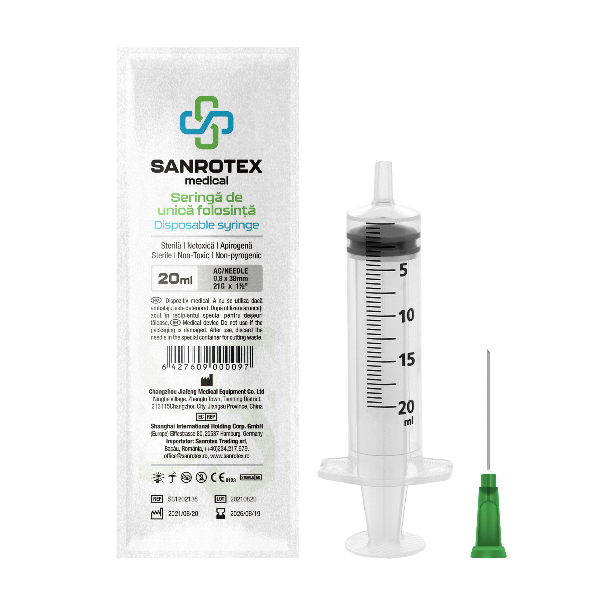 Seringa sterila 20 ml 3 componente Ac 21G x 1 1/2′ – 50 bucati